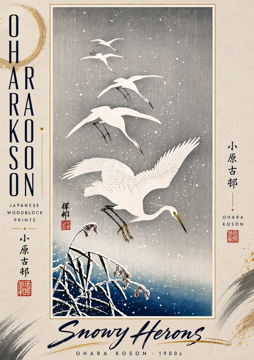 Ohara Koson Snowy Herons No5 - Plakát