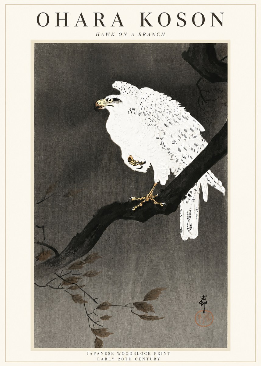 Ohara Koson Hawk on a Branch II No3 - Plakát