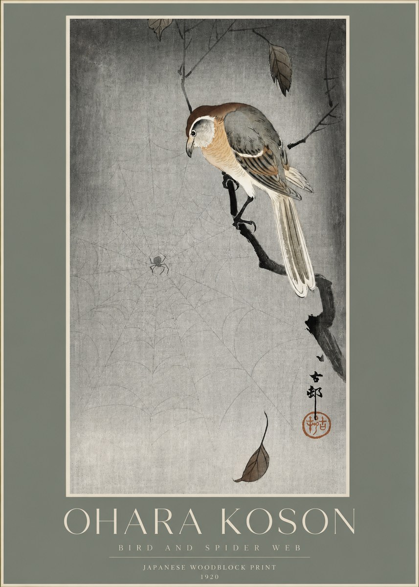 Ohara Koson Bird and Spider Web II No2 - Plakát