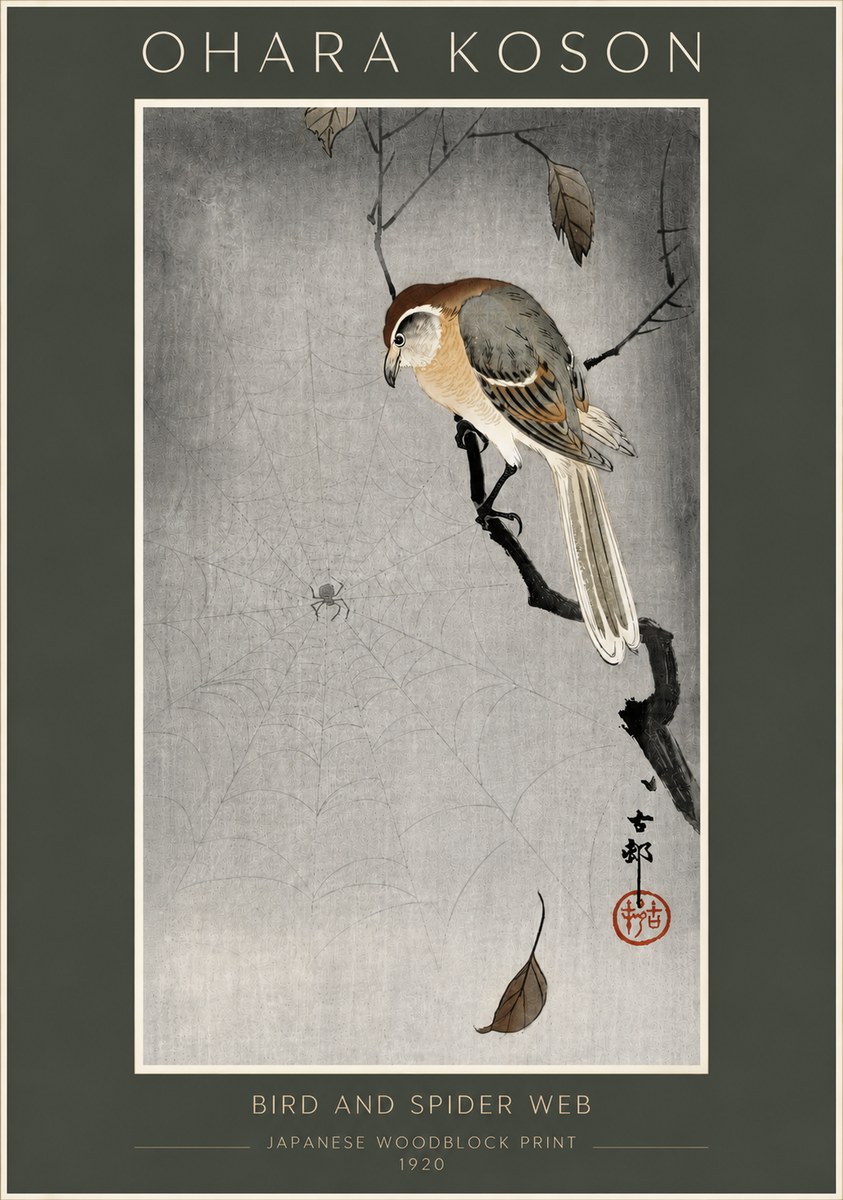 Ohara Koson Bird and Spider Web II No5 - Plakát