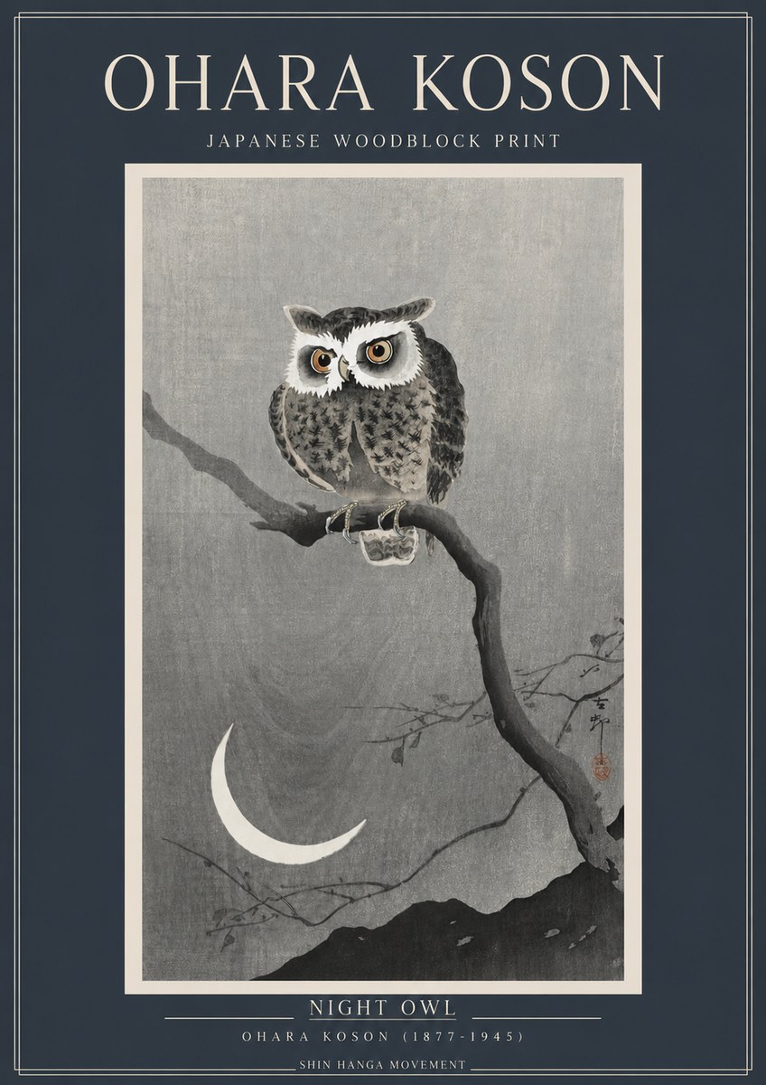 Ohara Koson Night Owl No2 - Plakát
