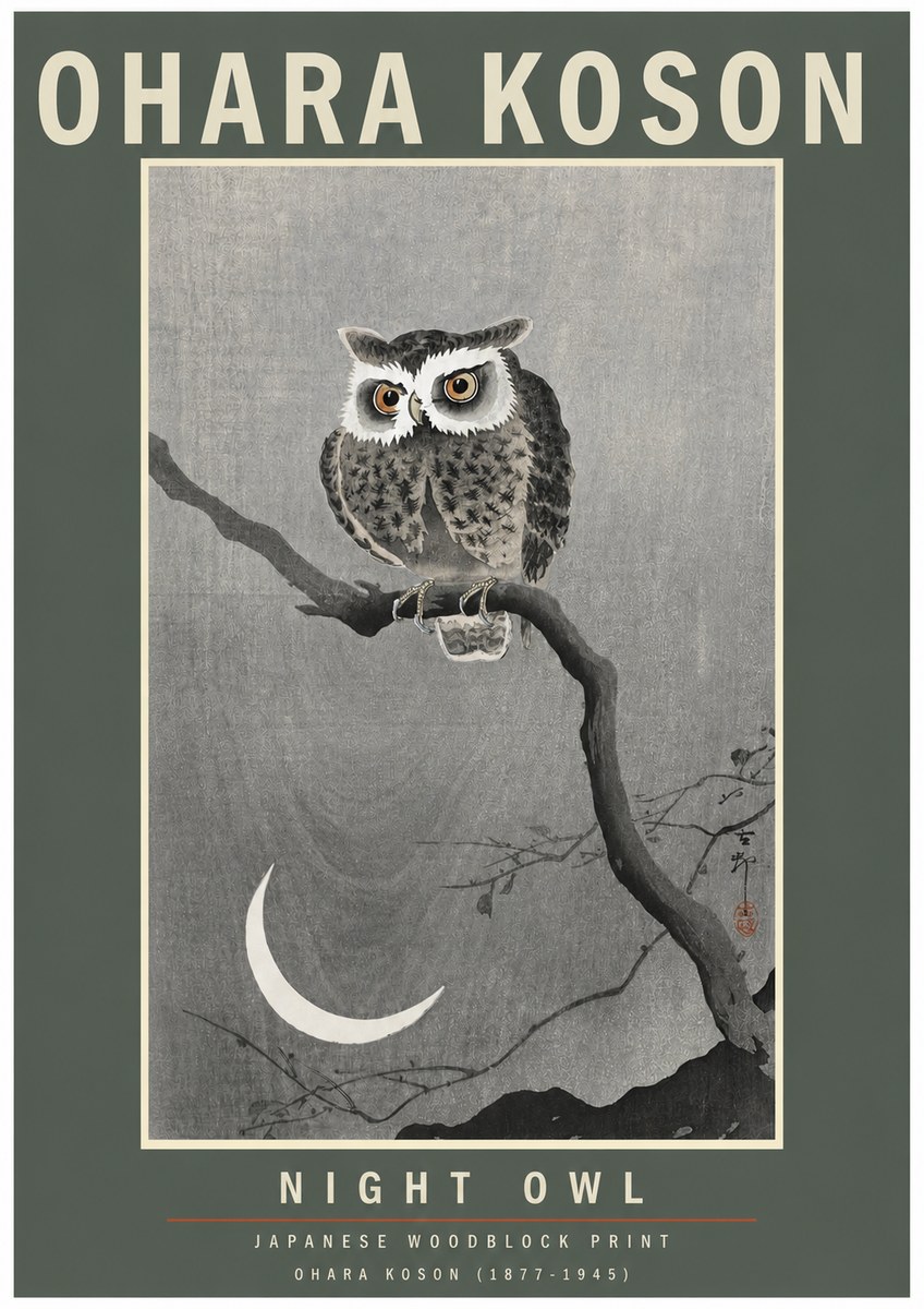 Ohara Koson Night Owl No3 - Plakát