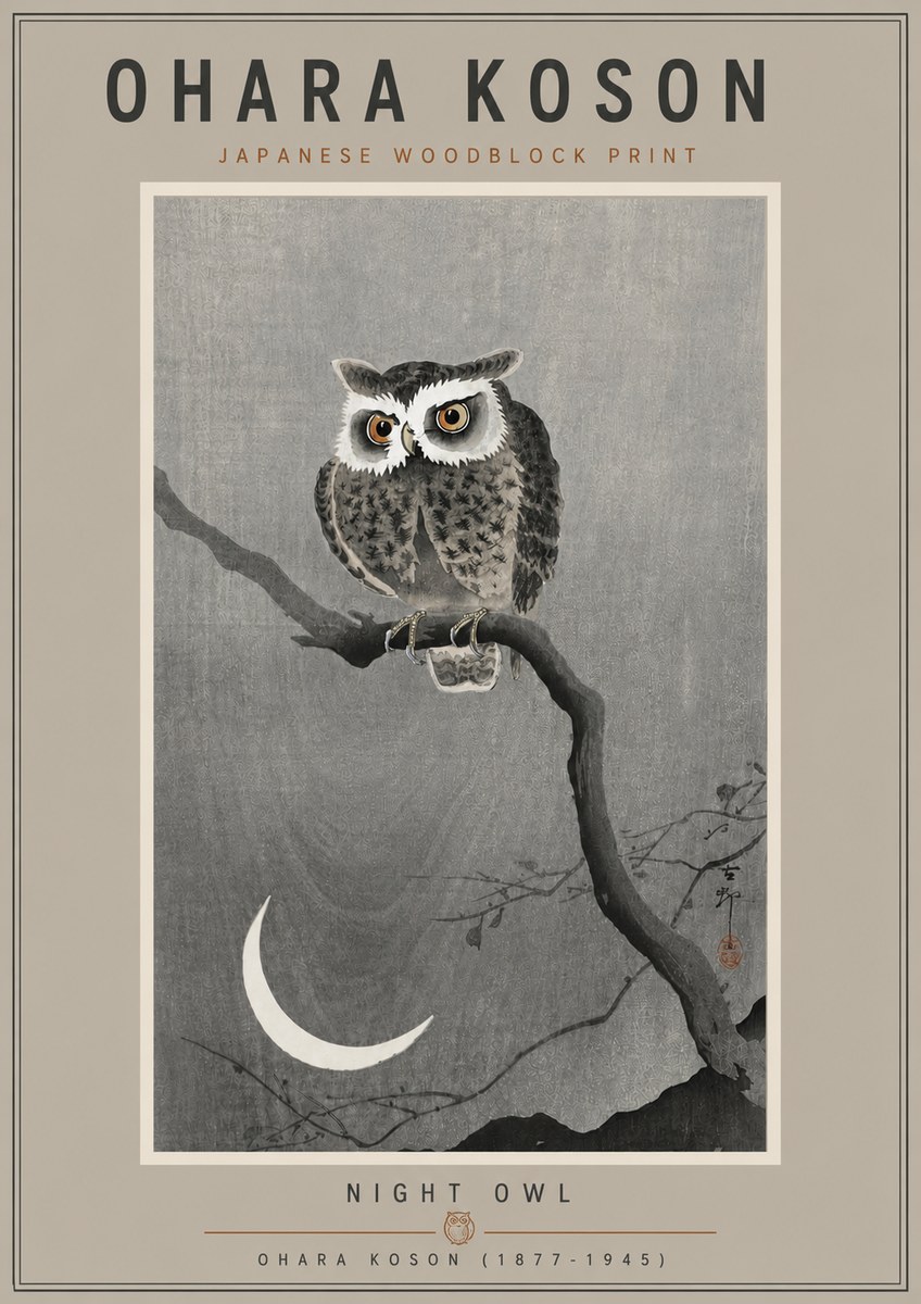 Ohara Koson Night Owl No5 - Plakát
