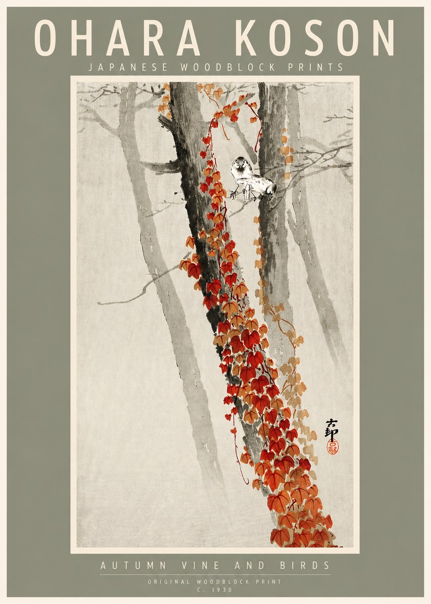 Ohara Koson Autumn Vine and Birds No2 - Plakát