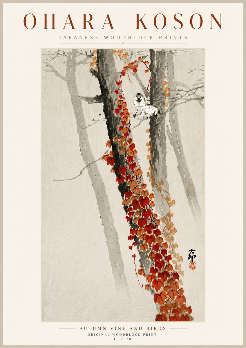 Ohara Koson Autumn Vine and Birds No5 - Plakát