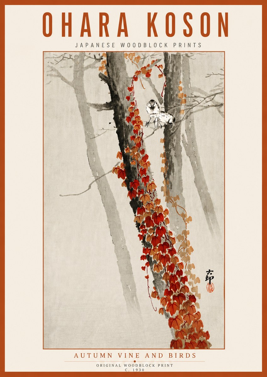 Ohara Koson Autumn Vine and Birds No6 - Plakát