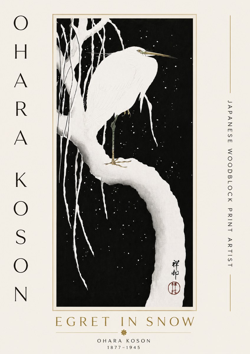 Ohara Koson Egret in Snow No5 - Plakát