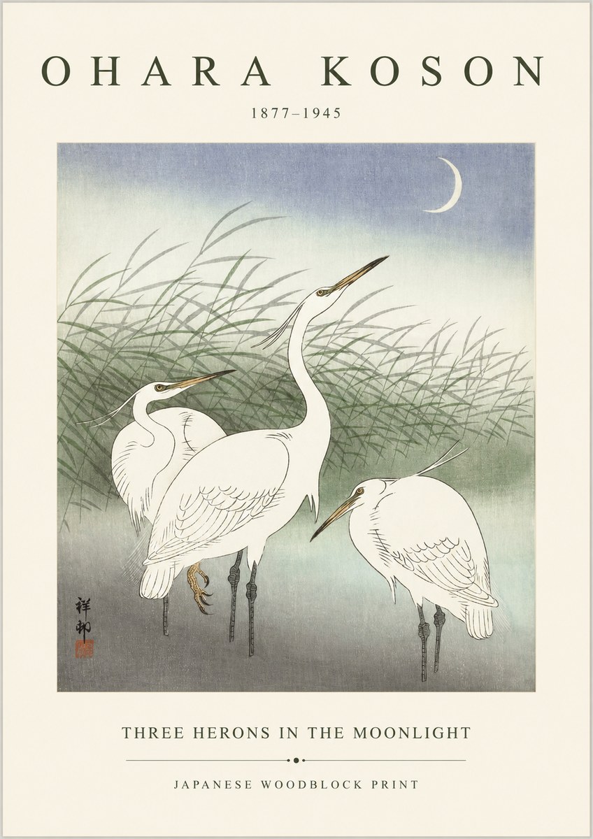 Ohara Koson Three Herons in the Moonlight No1 - Plakát
