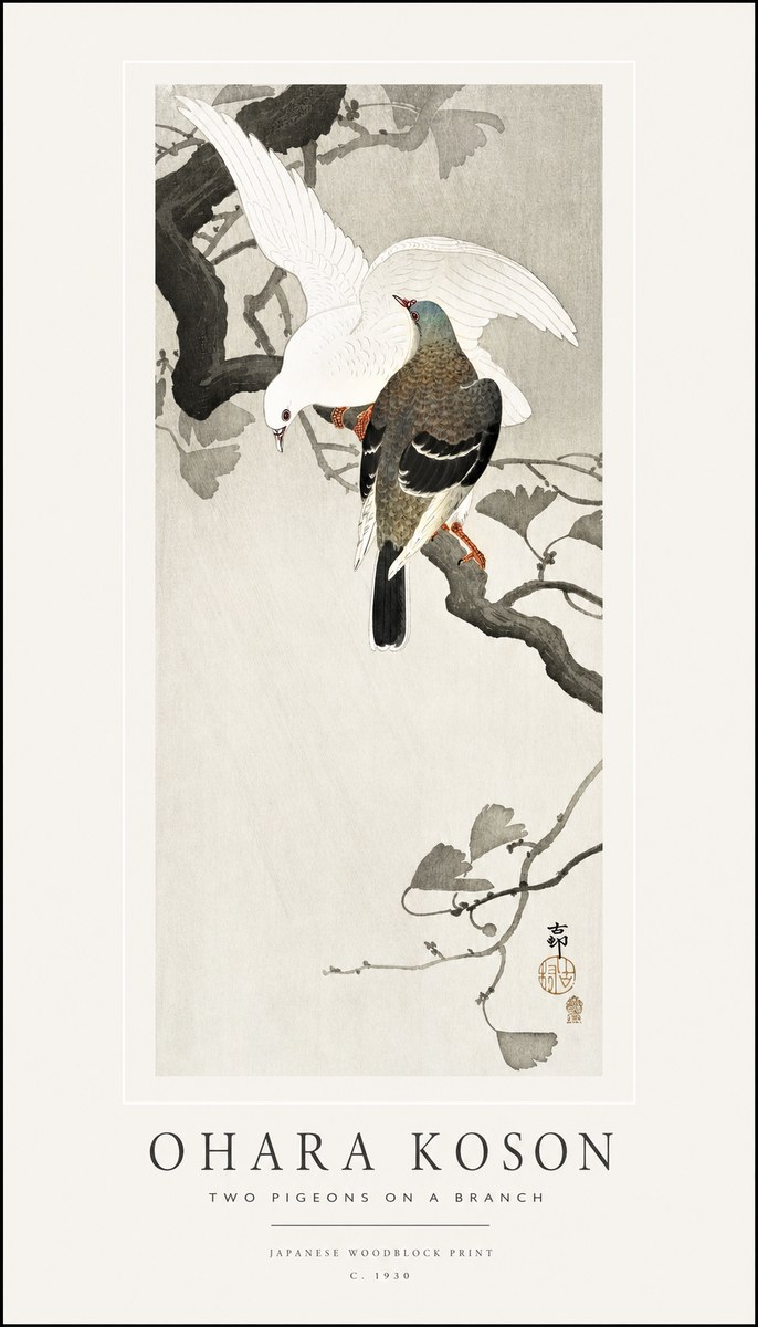 Ohara Koson Two Pigeons on a Branch No1 - Plakát