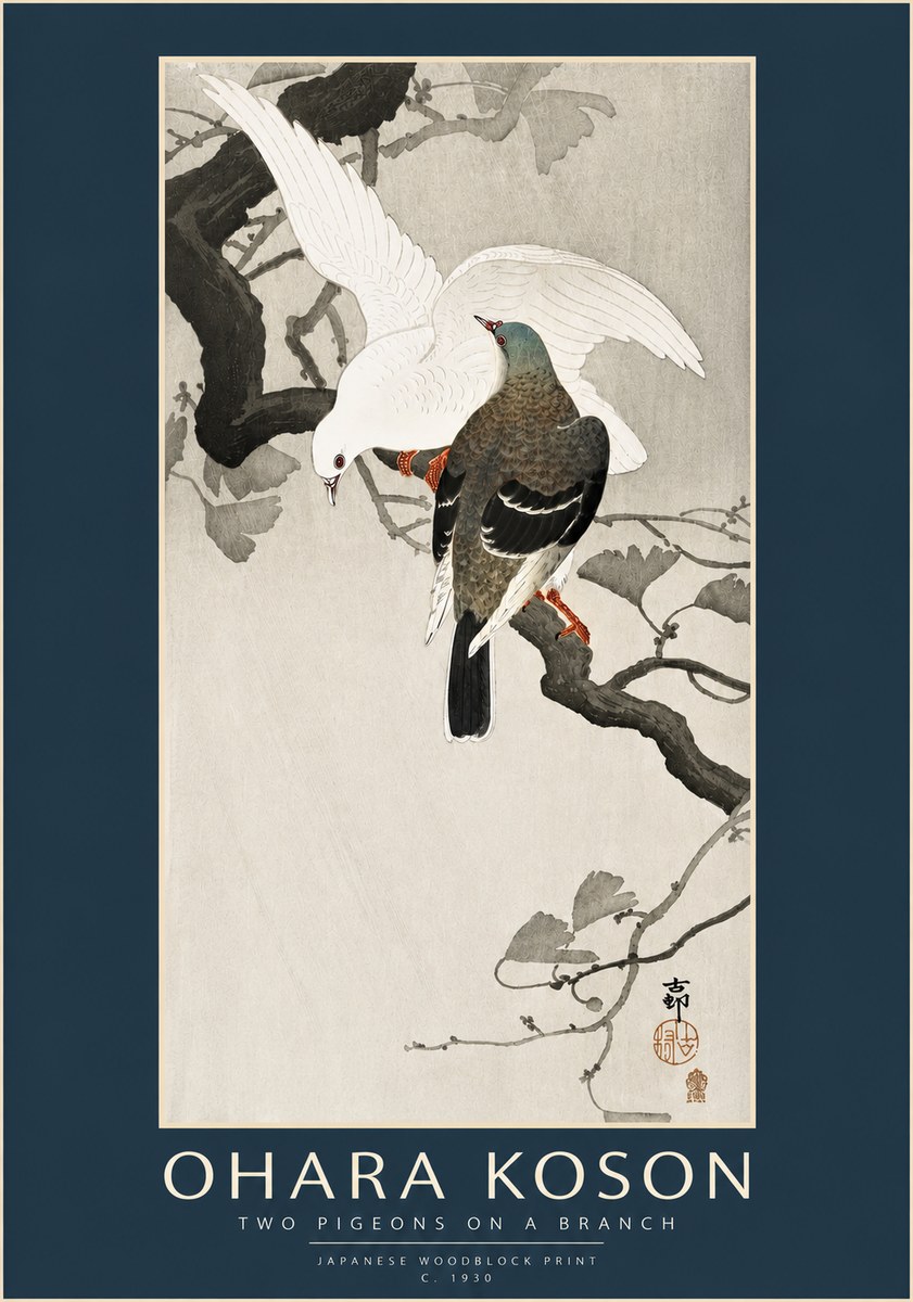 Ohara Koson Two Pigeons on a Branch No3 - Plakát