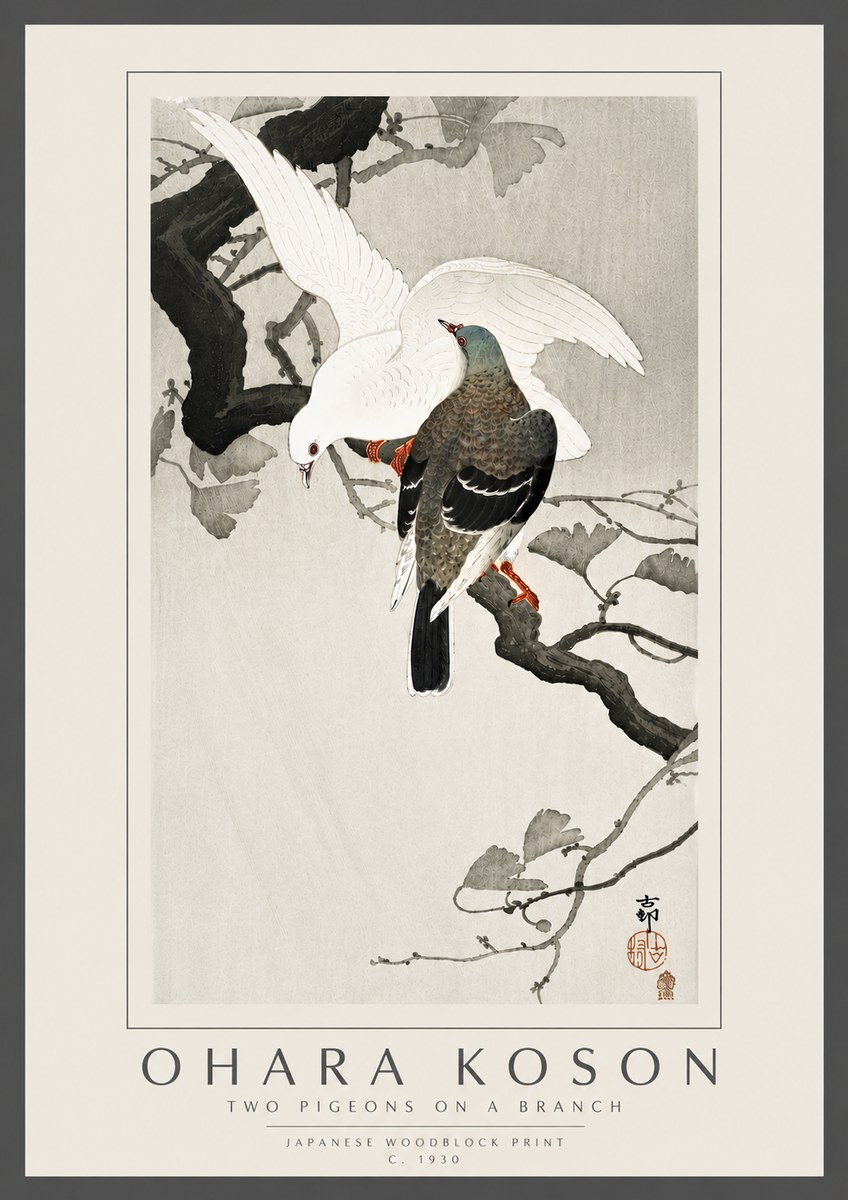 Ohara Koson Two Pigeons on a Branch No6 - Plakát