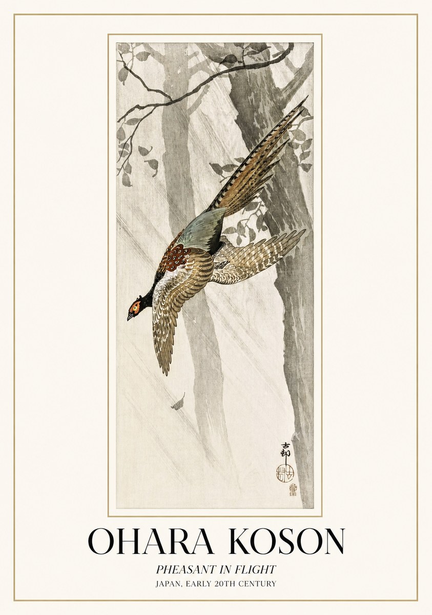 Ohara Koson Pheasant in Flight No1 - Plakát