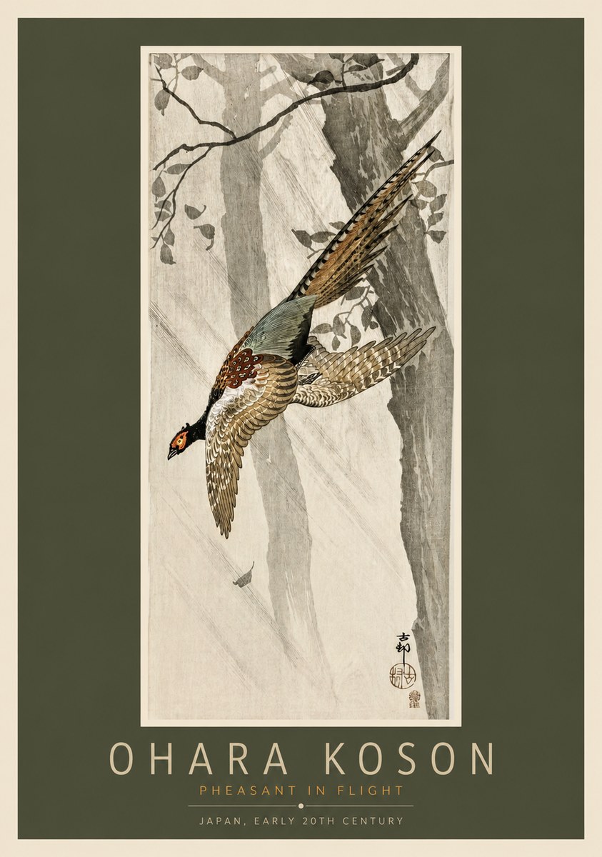 Ohara Koson Pheasant in Flight No2 - Plakát