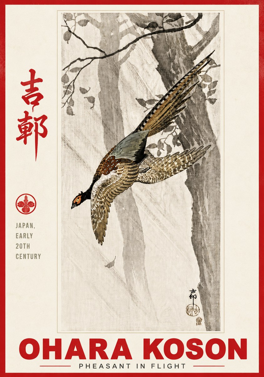 Ohara Koson Pheasant in Flight No6 - Plakát