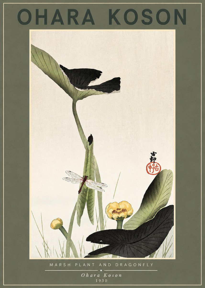 Ohara Koson Marsh Plant and Dragonfly No2 - Plakát