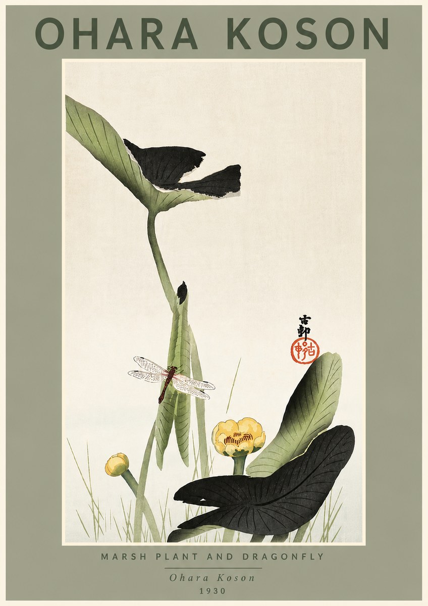 Ohara Koson Marsh Plant and Dragonfly No4 - Plakát