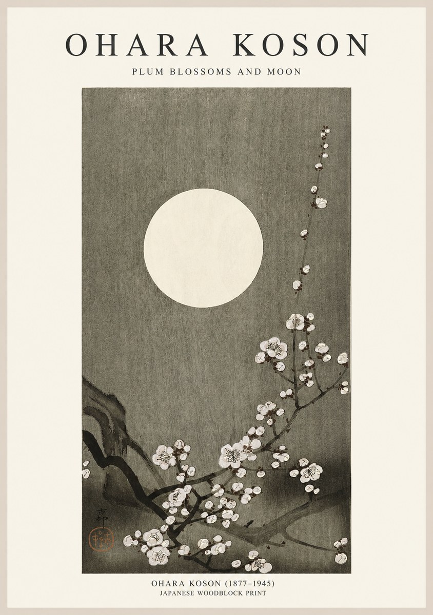 Ohara Koson Plum Blossoms and Moon No1 - Plakát