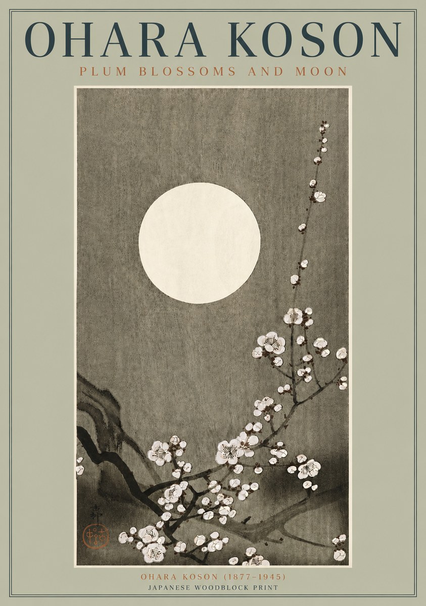 Ohara Koson Plum Blossoms and Moon No3 - Plakát
