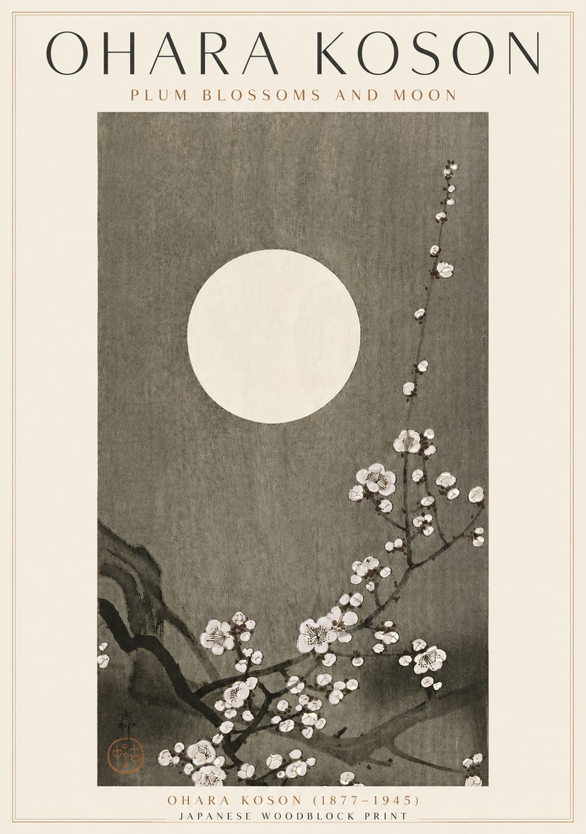 Ohara Koson Plum Blossoms and Moon No4 - Plakát