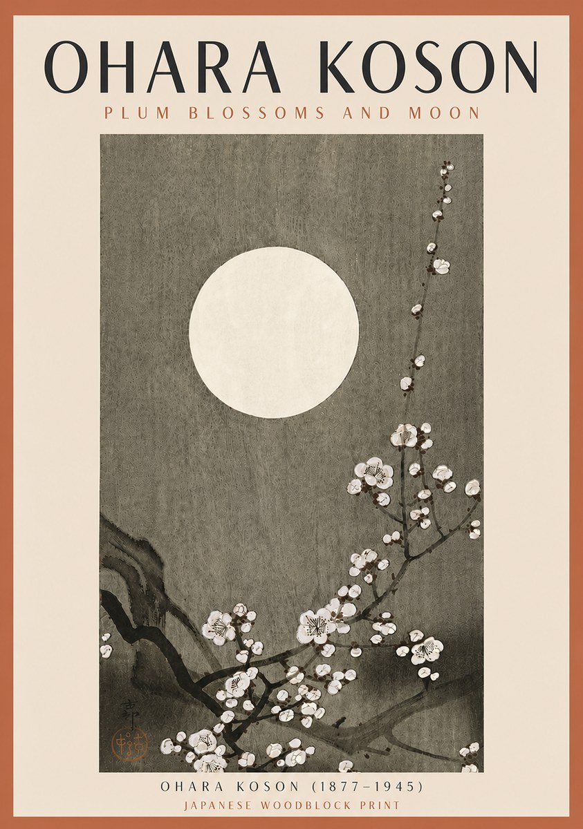 Ohara Koson Plum Blossoms and Moon No5 - Plakát