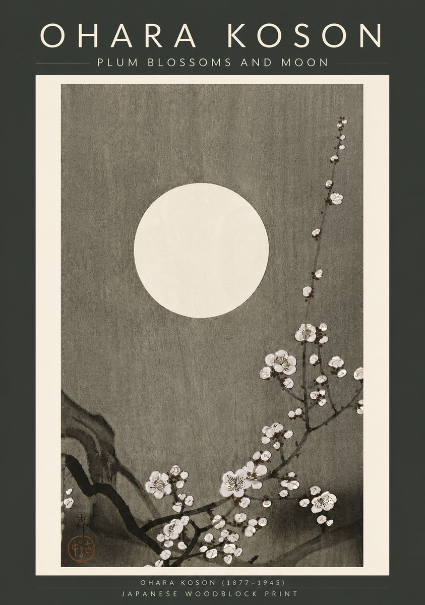 Ohara Koson Plum Blossoms and Moon No6 - Plakát