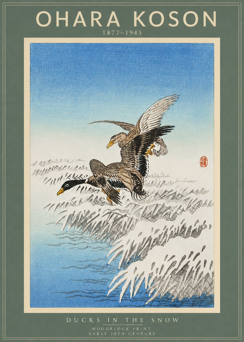 Ohara Koson Ducks in the Snow No2 - Plakát