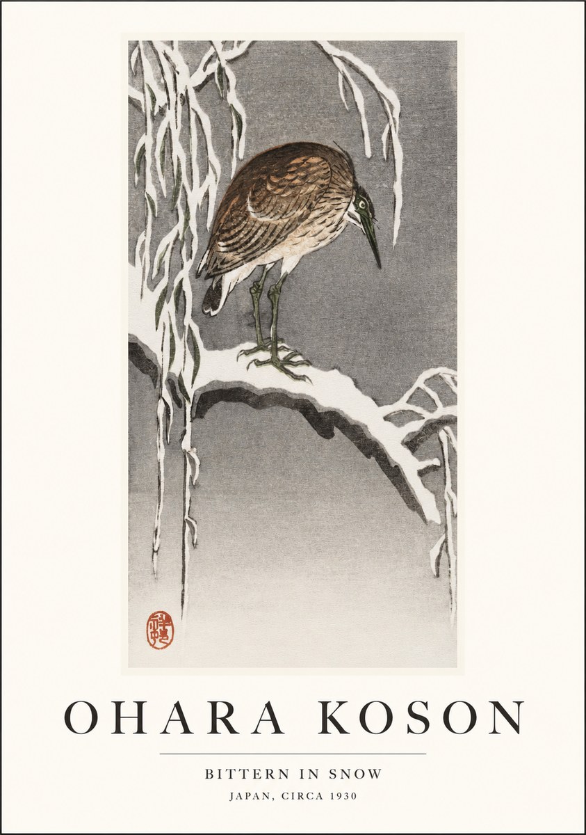 Ohara Koson Bittern in Snow No1 - Plakát