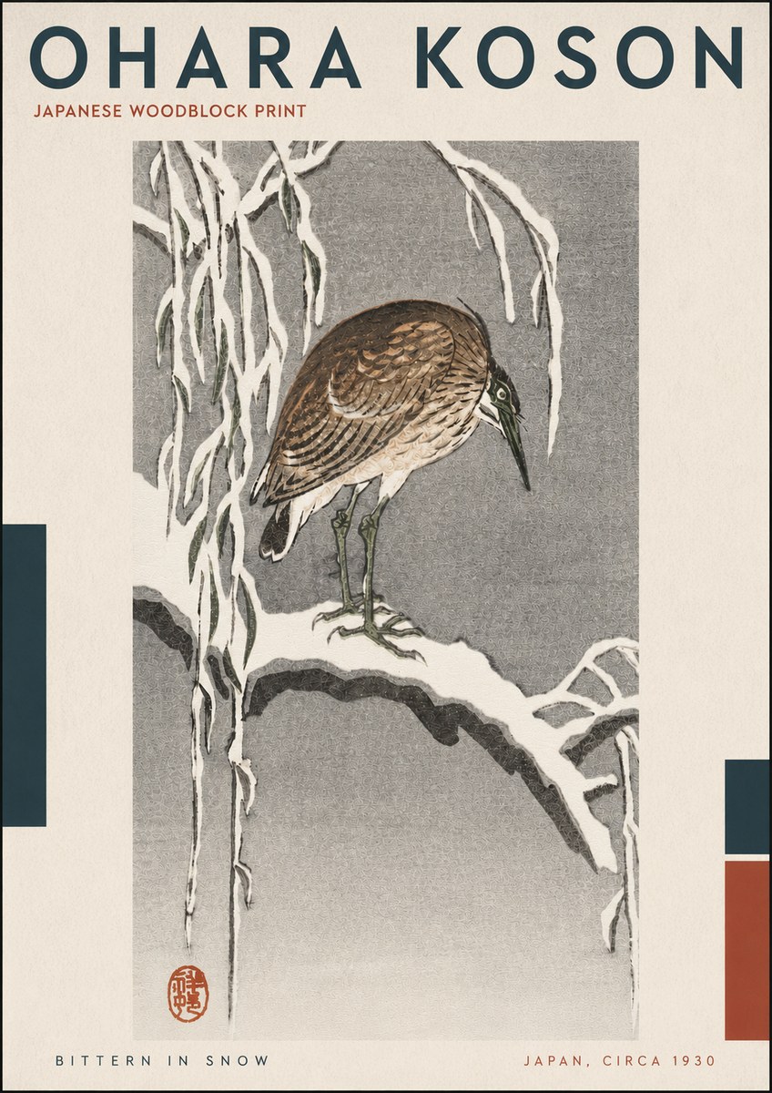 Ohara Koson Bittern in Snow No4 - Plakát