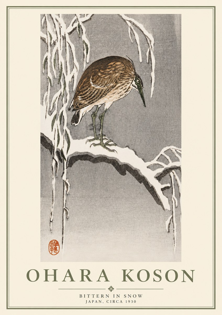 Ohara Koson Bittern in Snow No5 - Plakát