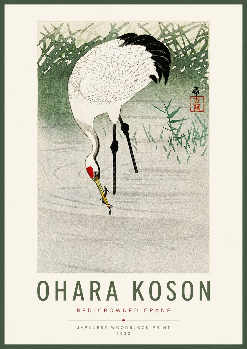 Ohara Koson Red-crowned Crane No2 - Plakát