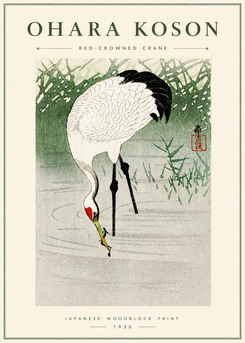 Ohara Koson Red-crowned Crane No5 - Plakát