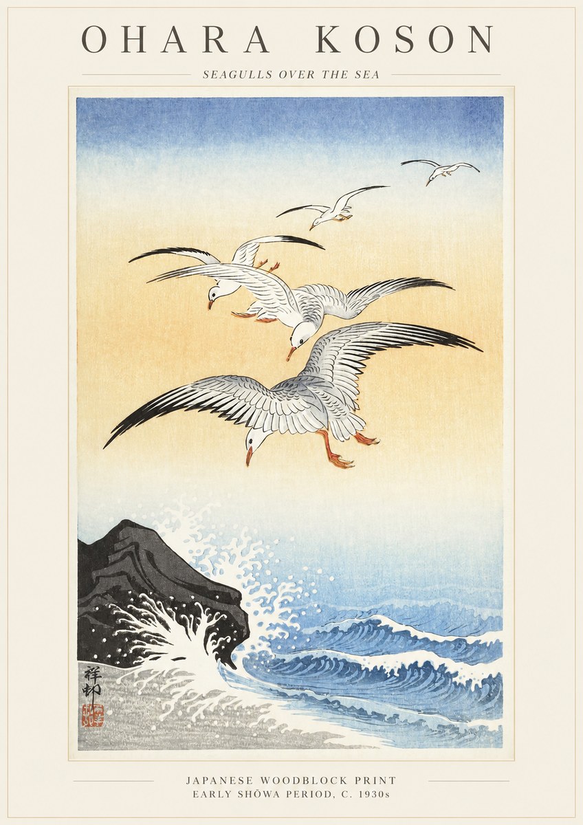 Ohara Koson Seagulls over the Sea No1 - Plakát