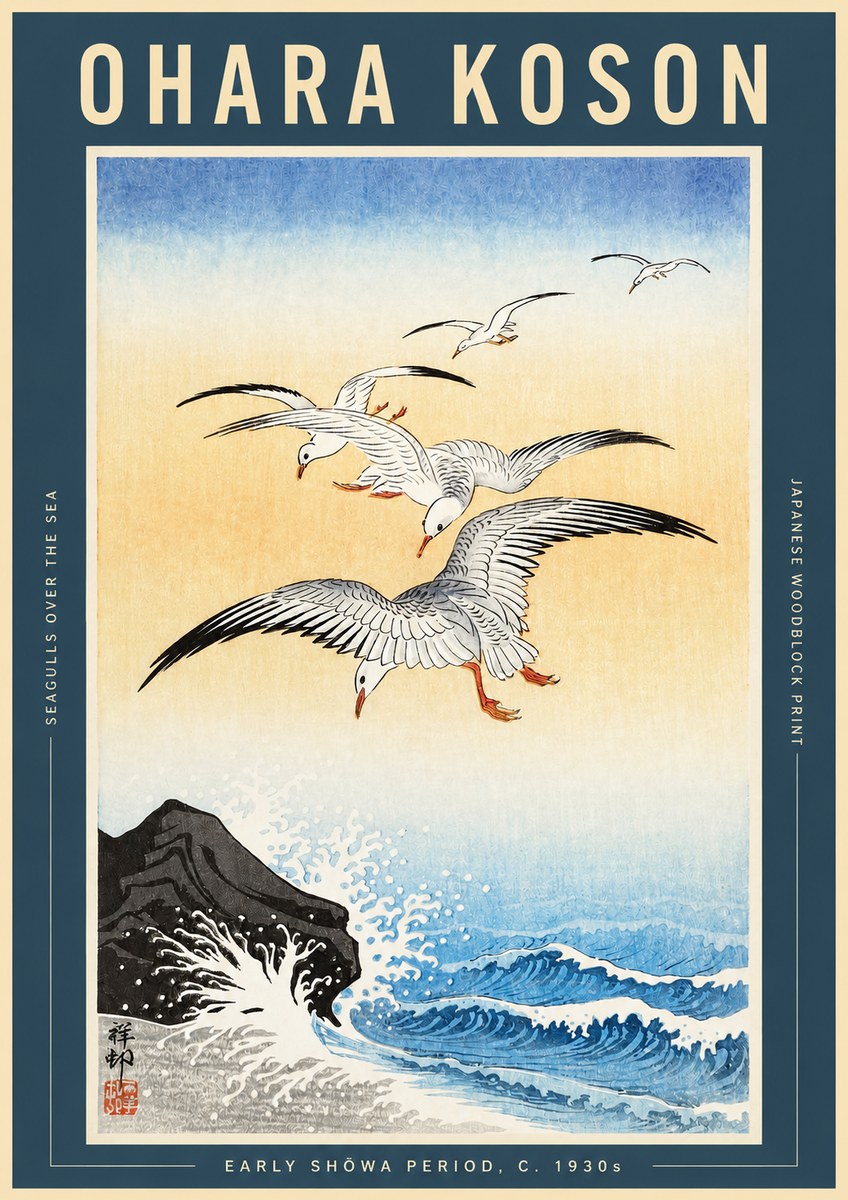 Ohara Koson Seagulls over the Sea No2 - Plakát