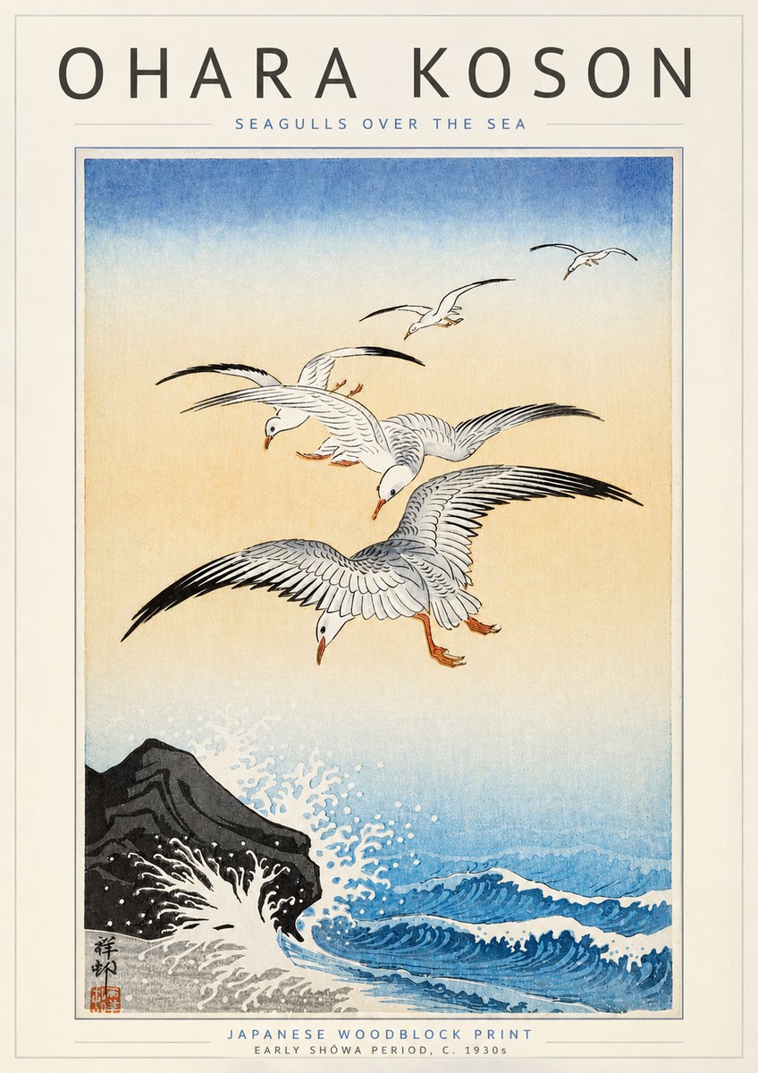Ohara Koson Seagulls over the Sea No3 - Plakát