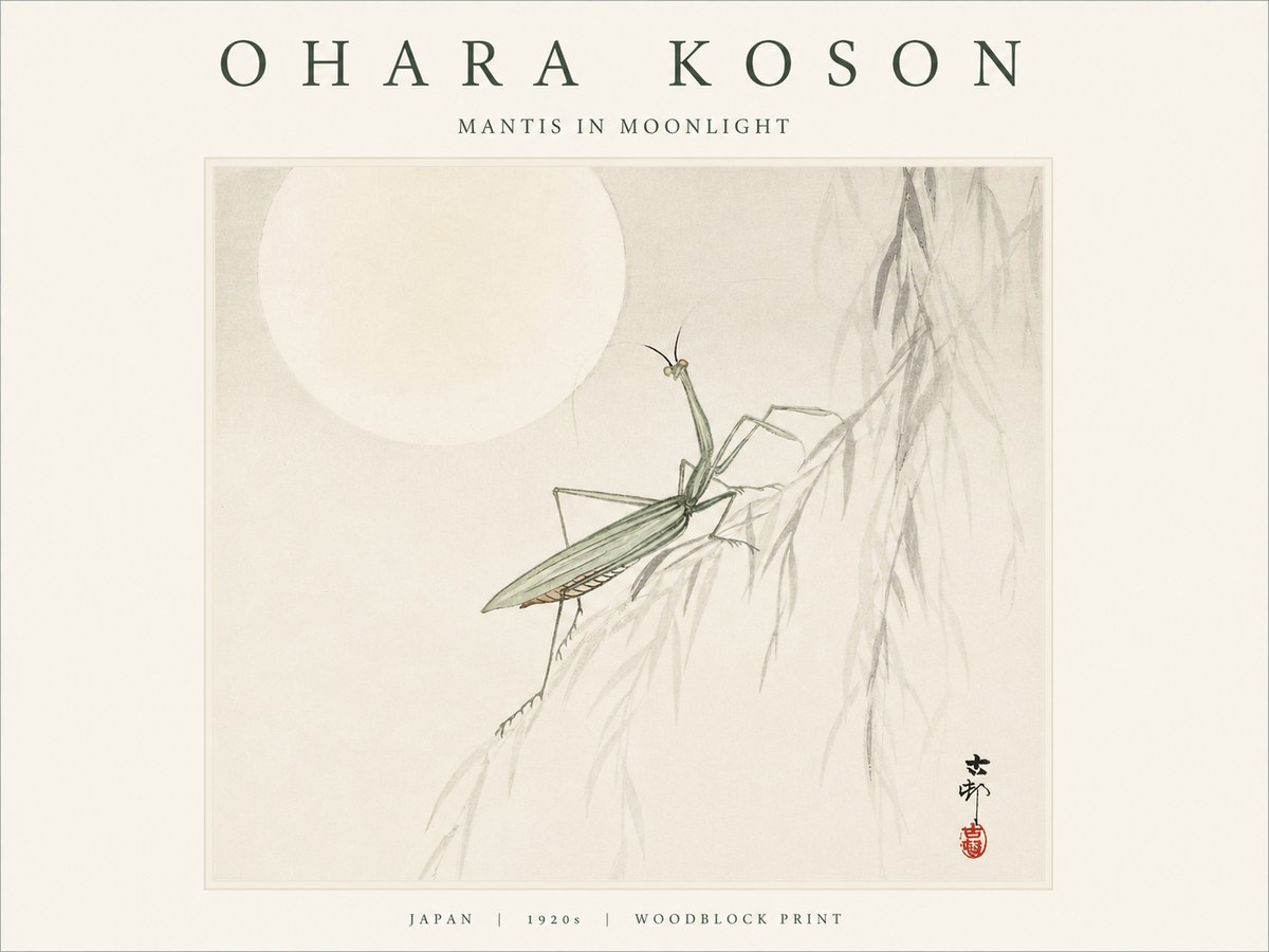 Ohara Koson Mantis in Moonlight No1 - Plakát