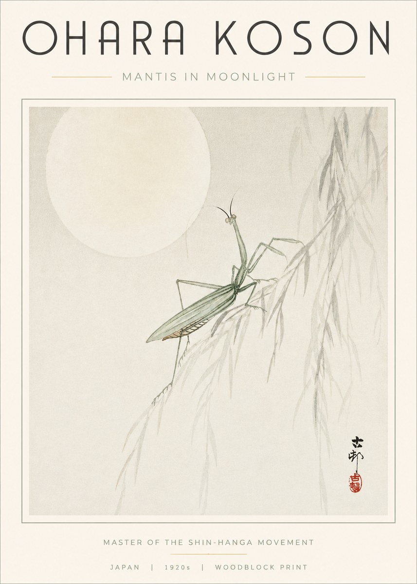 Ohara Koson Mantis in Moonlight No3 - Plakát