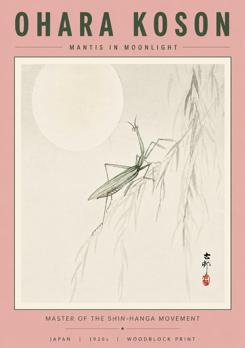 Ohara Koson Mantis in Moonlight No4 - Plakát