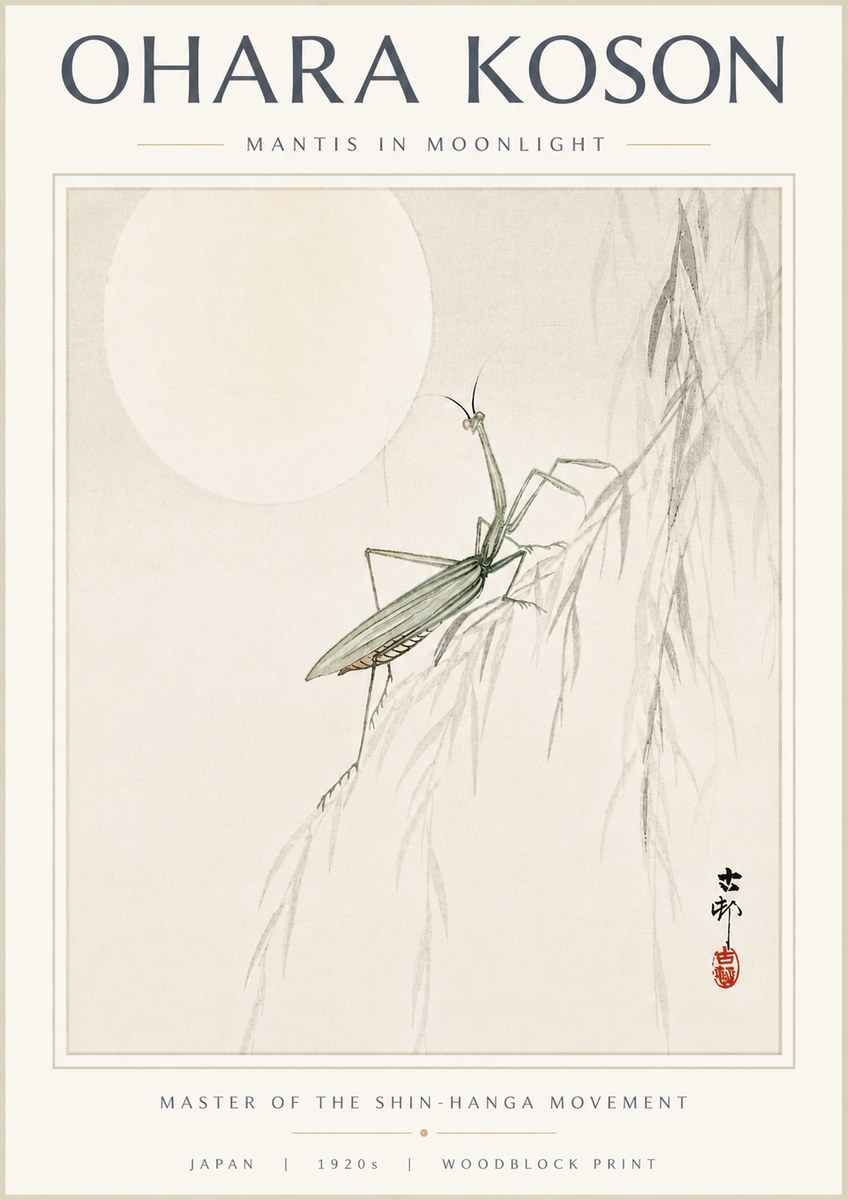 Ohara Koson Mantis in Moonlight No5 - Plakát
