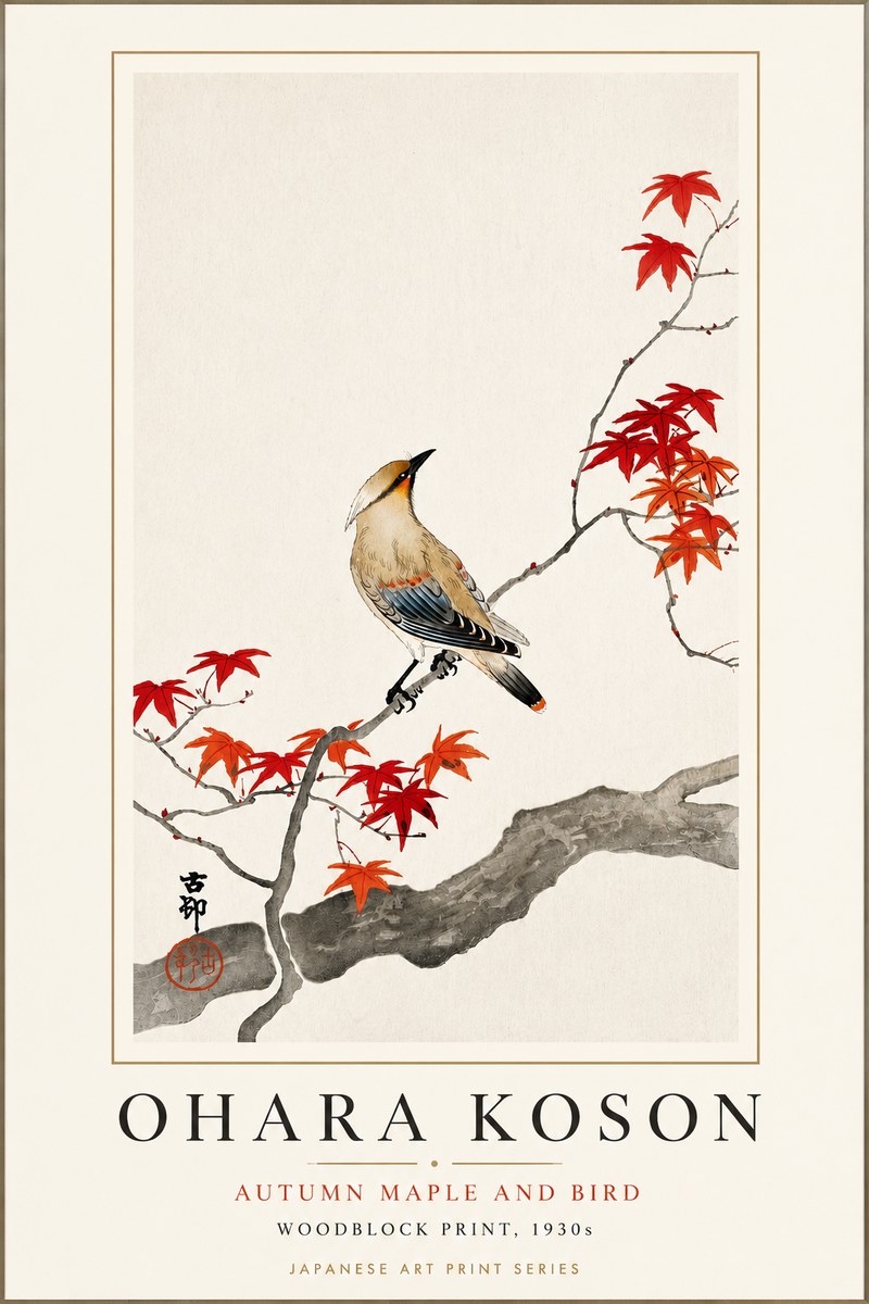 Ohara Koson Autumn Maple and Bird No3 - Plakát