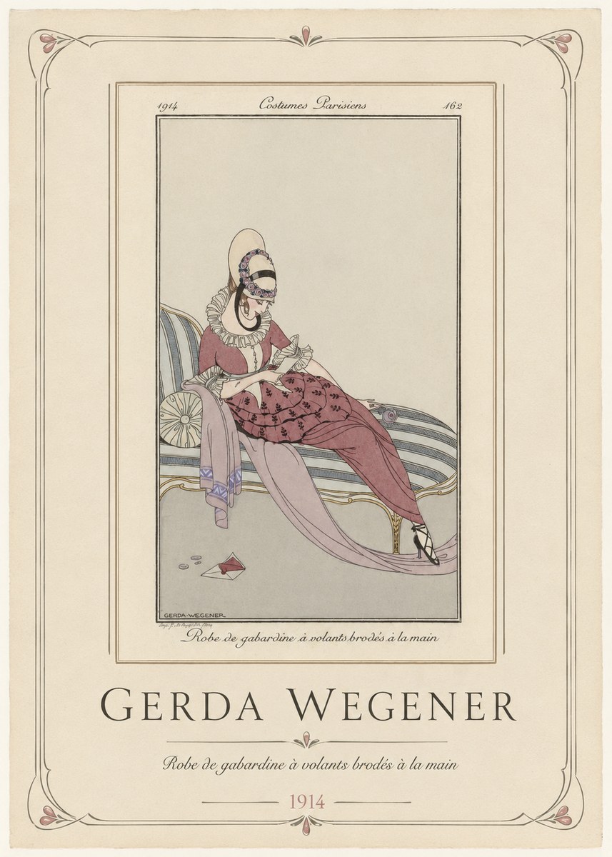 Gerda Wegener Robe De Gabardine À Volants Brodés À La Main I No1 - Plakát
