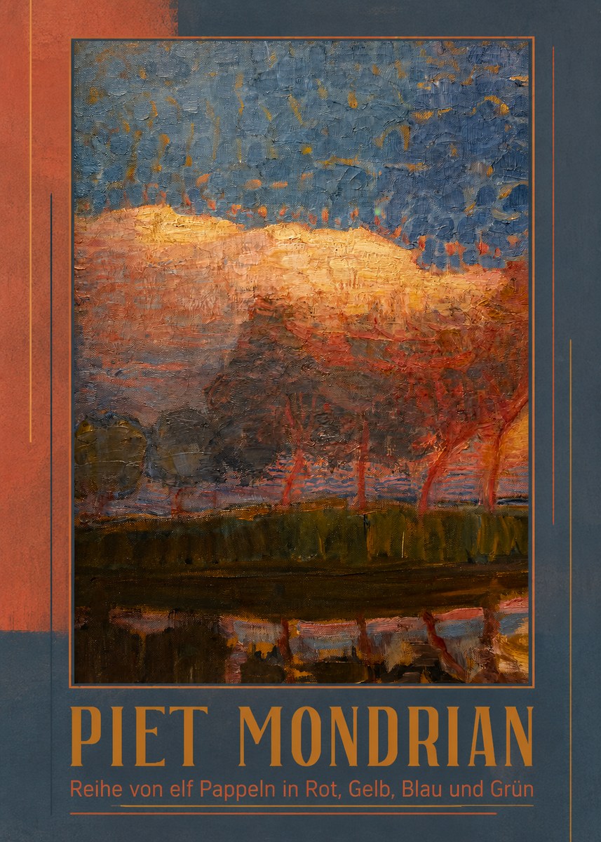 Piet Mondrian Reihe Von Elf Pappeln in Rot, Gelb, Blau Und Grün No1 - Plakát
