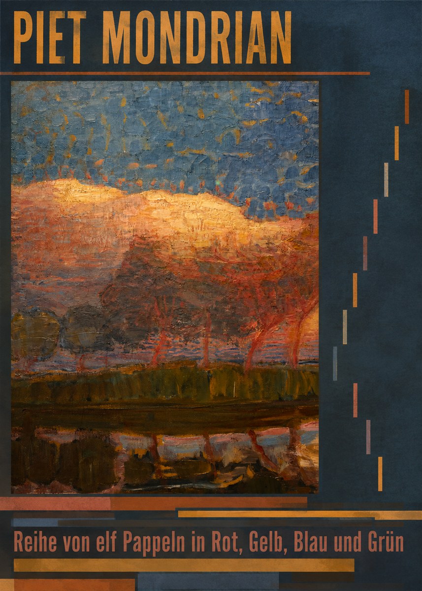 Piet Mondrian Reihe Von Elf Pappeln in Rot, Gelb, Blau Und Grün No6 - Plakát