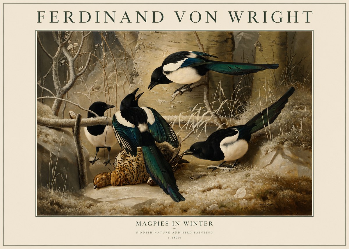 Ferdinand von Wright Magpies in Winter No1 - Plakát
