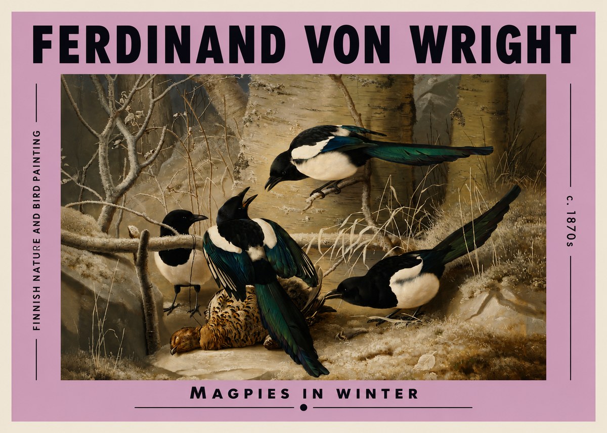 Ferdinand von Wright Magpies in Winter No3 - Plakát