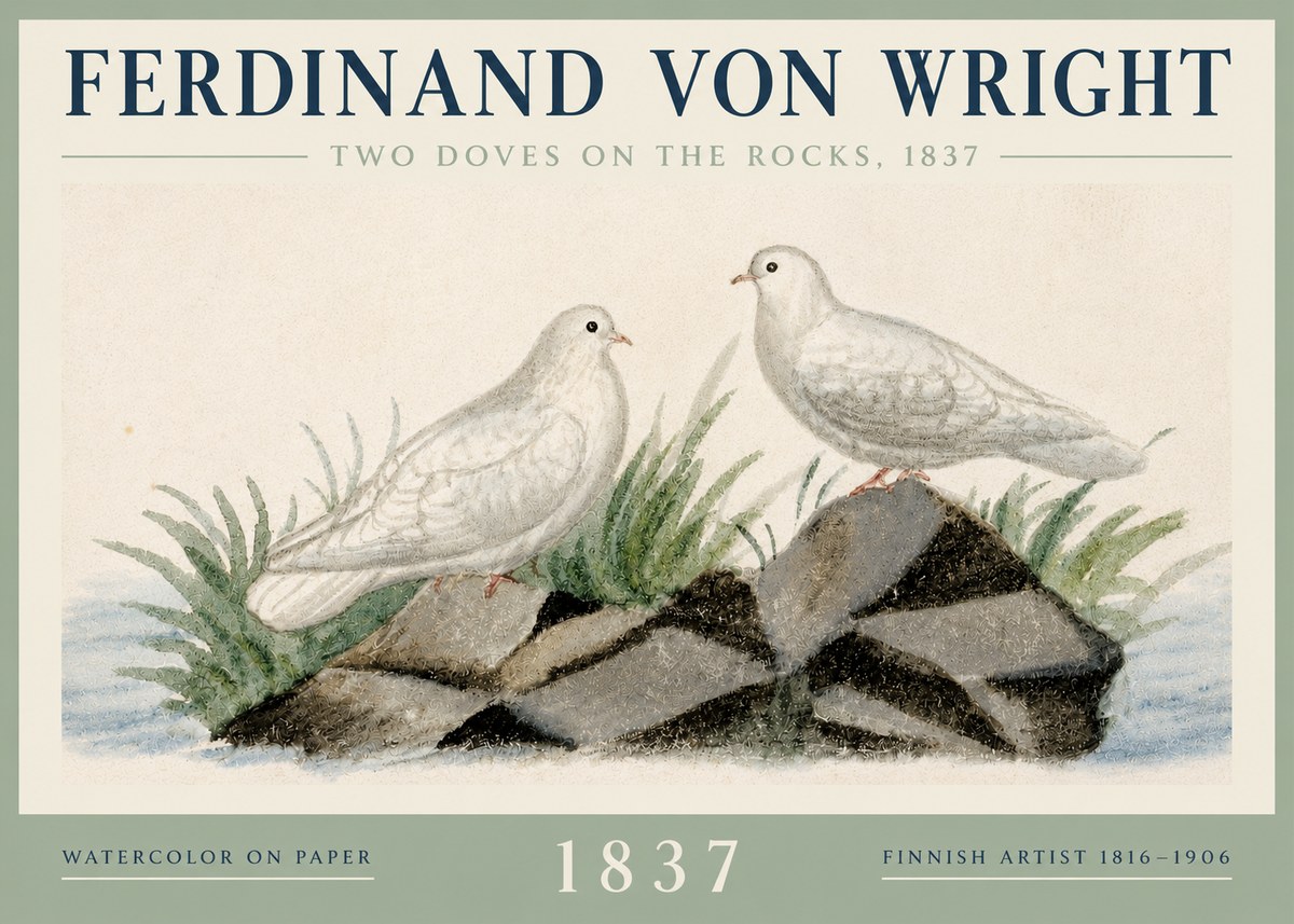 Ferdinand von Wright Two Doves on the Rocks, 1837 No3 - Plakát