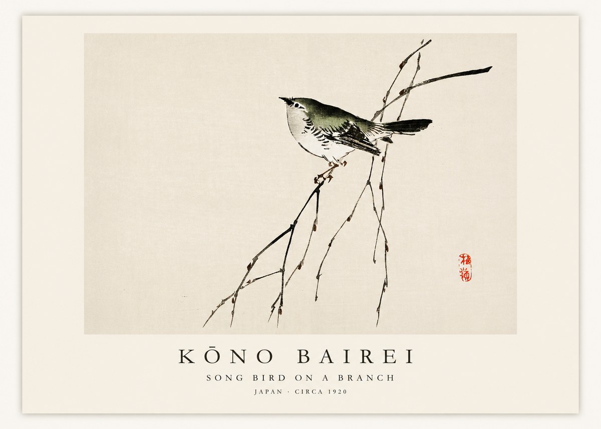 Kōno Bairei Song Bird on a Branch No1 - Plakát