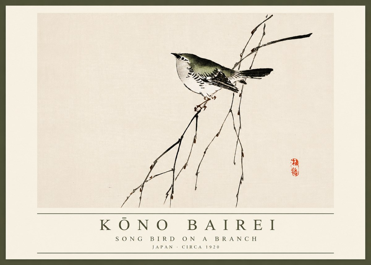 Kōno Bairei Song Bird on a Branch No2 - Plakát