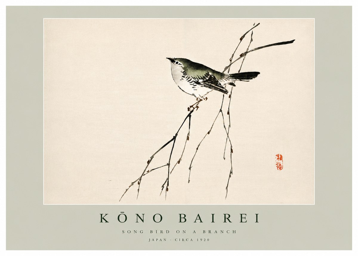 Kōno Bairei Song Bird on a Branch No3 - Plakát