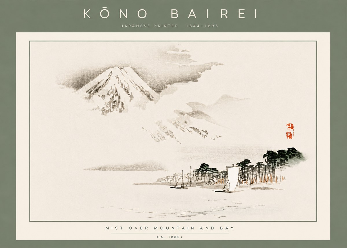 Kōno Bairei Mount Fuji with Boats No5 - Plakát