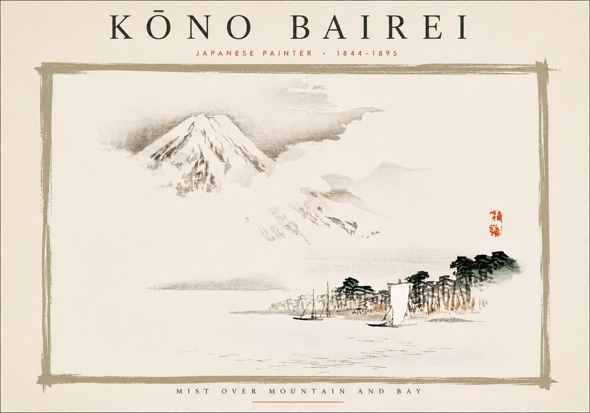 Kōno Bairei Mount Fuji with Boats No6 - Plakát
